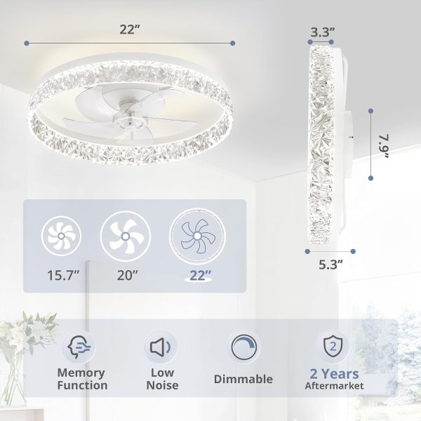 71MxmuGtU8L._AC_SL1500_.jpg windphoto 22" Ceiling Fans with Lights and Remote, Fandelier White | 3CCT, 6 Speeds, Dimmable Low Profile, Flush Mount Ceiling Fan, Timer, Reversible, Memory, Bedroom, Living Room, Kitchen