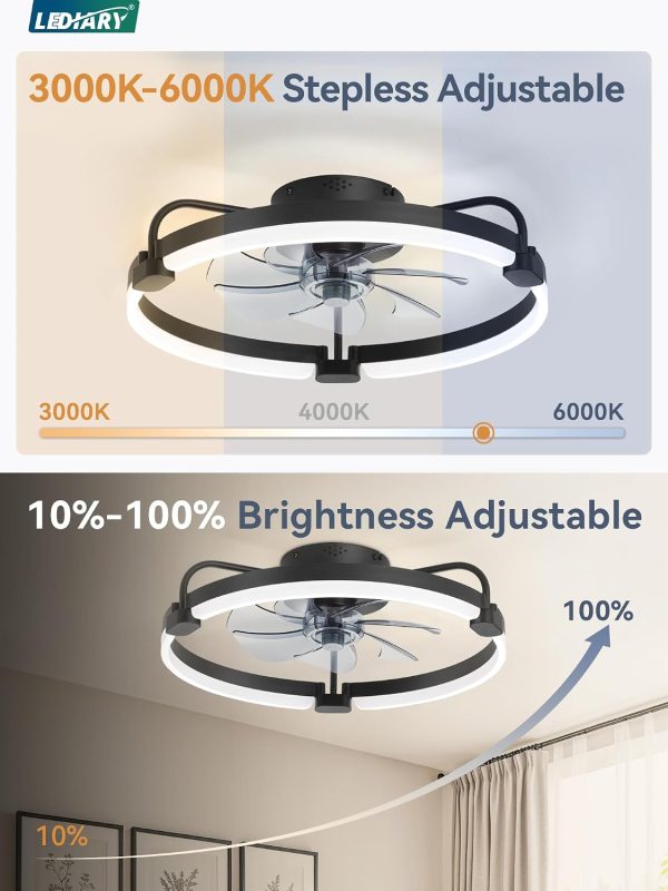 71NA0b98B2L._AC_SL1500_.jpg windphoto 1 Pack 20'' Black Low Profile and 1 Pack 20'' Ceiling Fans, Dimmable Modern Fan Light(3000K-6000K), 6 Speed, Reversible, Flush Mount Ceiling Fans with Lights for Bedroom
