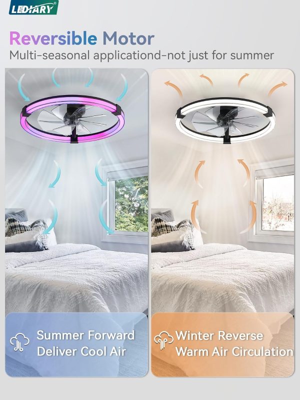 71NNejQvfHL._AC_SL1500_.jpg windphoto Ceiling Fan with Light,23inch Low Profile Fandelier with Remote RGB | RGB,6 Speeds, Reversible DC Motor, Dimmable Flush Mount Fan Light, Modern fans for Bedroom