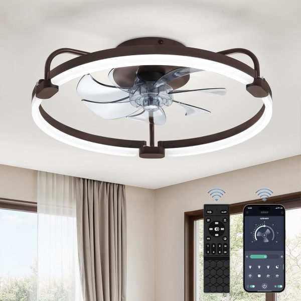71NO4tViziL._AC_SL1500_.jpg windphoto 20" Ceiling Fans with Lights and Remote, Low Profile Led Fan Light | Flush Mount, Stepless Dimmable Fandelier, 6 Speeds, 3 CCT, Quiet Reversible DC Motor, 2H Timer, Bedroom, Living Room, Brown