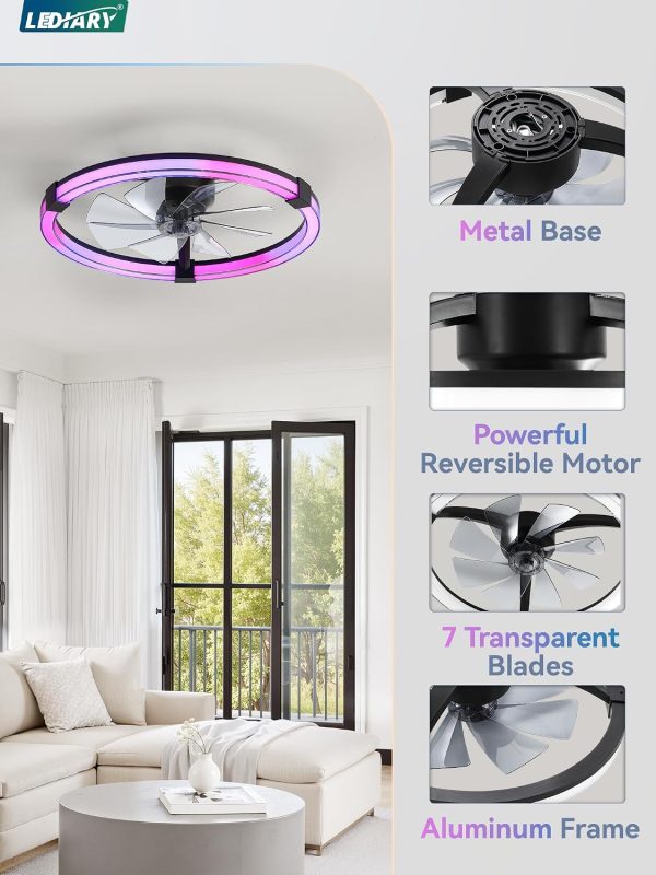 71NqP3zj5BL._AC_SL1500_.jpg windphoto Ceiling Fan with Light,23inch Low Profile Fandelier with Remote RGB | RGB,6 Speeds, Reversible DC Motor, Dimmable Flush Mount Fan Light, Modern fans for Bedroom