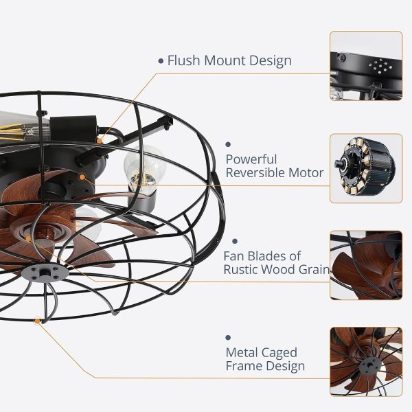 71NxQj5dCUL._AC_SL1500_.jpg windphoto 20" Caged Farmhouse Ceiling Fans with Lights and Remote/App, Black | Flush Mount Bladeless Low Profile, Fandalier Small Rustic, Industrial Enclosed, Quiet & Powerful for Bedroom, Kitchen, Indoor