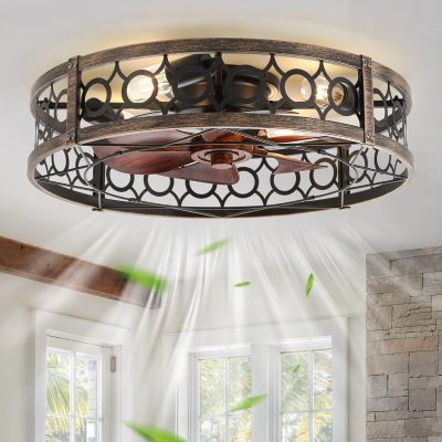71Ny8i1tHEL._AC_SL1500_.jpg windphoto 23 Inch Caged Flush Mount Ceiling Fans with Lights, Black Gold | Low Profile, Farmhouse, Bladeless Enclosed Fandelier, Small, 6 Speed, Quiet Reversible DC, Bedroom, Kitchen, Living Room,