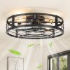 71O0-ccbwxL._AC_SL1500_.jpg windphoto 23" Black Caged Low Profile Ceiling Fan with Light and Remote | Flush Mount, Bladeless Enclosed Fandelier, 6 Speed, Quiet Powerful DC, Rustic,Farmhouse, Small, Bedroom, Kitchen, Indoor