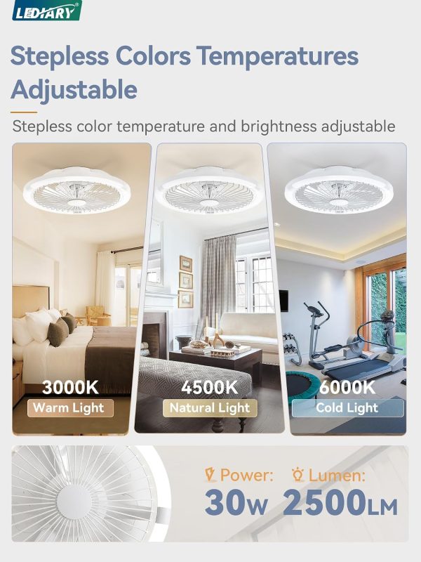71O4gqweiYL._AC_SL1500_.jpg windphoto 20" Bladeless Ceiling Fan with Light, Enclosed Low Profile Flush Mount LED Fandelier with Remote Control