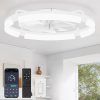 windphoto 24" Ceiling Fans with Lights, Low Profile Fandelier for Bedroom | Flush Mount Fan Light, Stepless Dimmable, App/Remote Control, 3 CCT Led, 6 Speeds, Quiet Reversible DC Motor, White