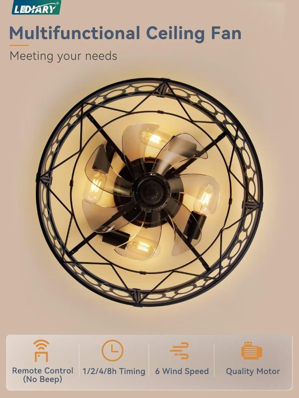 71ODtzK3f2L._AC_SL1500_.jpg windphoto 23 Inch Caged Flush Mount Ceiling Fans with Lights, Black | Low Profile, Farmhouse, Bladeless Enclosed Fandelier, Small, 6 Speed, Quiet Reversible DC, Bedroom, Kitchen, Living Room,