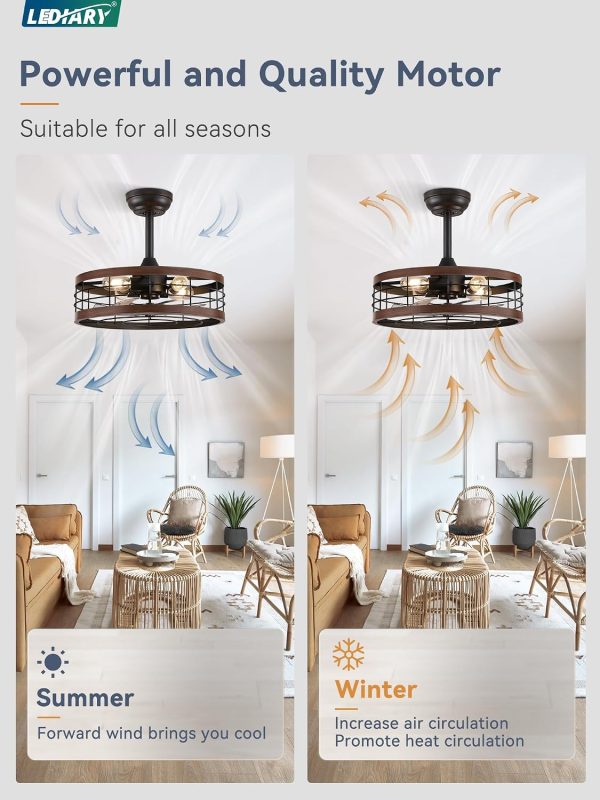 71OGB-hbaIL._AC_SL1500_.jpg windphoto 18 inch Caged Fandelier Ceiling Fan Light with Remote, Walnut | 6 Speed Adjustable,Timing, Quiet & Powerful DC, Small, Farmhouse, Industrial, Enclosed, Bladeless, Bedroom, Kitchen, Downrod