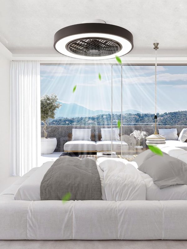 71OWPVVQ0jL._AC_SL1500_.jpg windphoto 20 Inch Low Profile Bladeless Enclosed LED Ceiling Fan Light, Black | Flush Mount, Modern, 6 Speed Adjustable, 3000-6000K Dimmable, 3000LM, Indoor Bedroom Living Room, Remote/APP Control