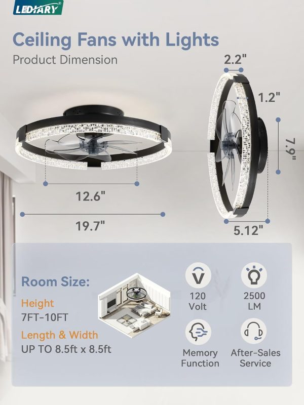 71OYso7R2L._AC_SL1500_.jpg windphoto 19.7" Low Profile Ceiling Fans with Lights, APP & Remote, Black | Flush Mount, Dimmable LED, Quiet DC Motor, Reversible, 6 Speeds, Fandelier, for Bedroom