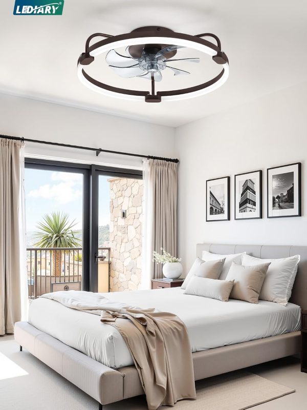 71OaLe-iXFL._AC_SL1500_.jpg windphoto 20" Ceiling Fans with Lights and Remote, Low Profile Led Fan Light | Flush Mount, Stepless Dimmable Fandelier, 6 Speeds, 3 CCT, Quiet Reversible DC Motor, 2H Timer, Bedroom, Living Room, Brown