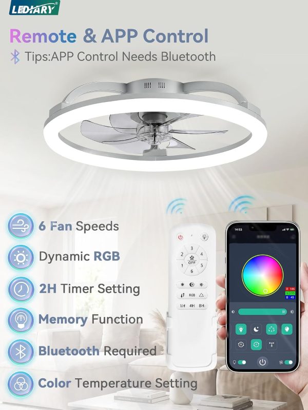 71OaWiFYmXL._AC_SL1500_.jpg windphoto 23" Ceiling Fans with Lights and Remote for Bedroom, Grey | RGB Low Profile Fan Light, 3000K-6000K Stepless Dimmable, 6 Speed, Reversible DC Motor, APP & Remote Control, Low Noice