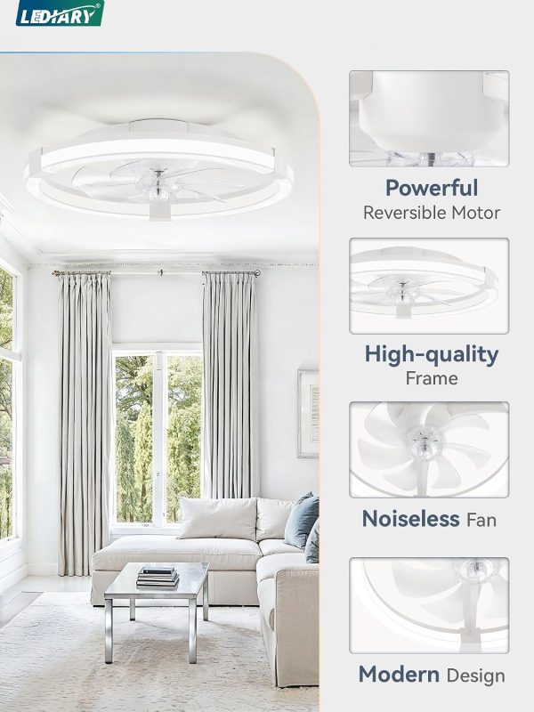 71Ob-e0CkiL._AC_SL1500_.jpg Ceiling Fans with Lights 23 Inch Low Profile Fandelier with Remote White | 6 Speeds, Reversible, Dimmable Flush Mount Fan Light, Modern Ceiling Fan with Lights for Bedroom Bladeless