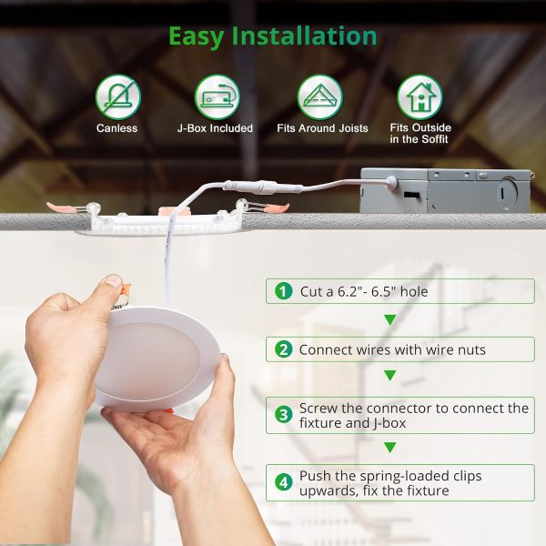 71ObYHeC3ZL._AC_SL1500_.jpg windphoto 6 Inch 6CCT LED Recessed Ceiling Light with Junction Box, 24 Pack | 2500K-5000K Recessed Light Fixtures, 1100LM High Brightness, Dimmable Downlight, 12W Eqv 110W, IC Rated, ETL