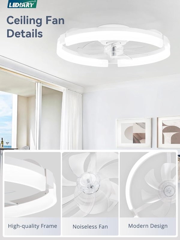 71OiHooR0L._AC_SL1500_.jpg windphoto 2 Pack 20" Ceiling Fans with Lights, Fandelier for Bedroom | Flush Mount Fan Light, Stepless Dimmable, App/Remote Control, 3 CCT Led, 6 Speeds, Quiet Reversible DC Motor, White