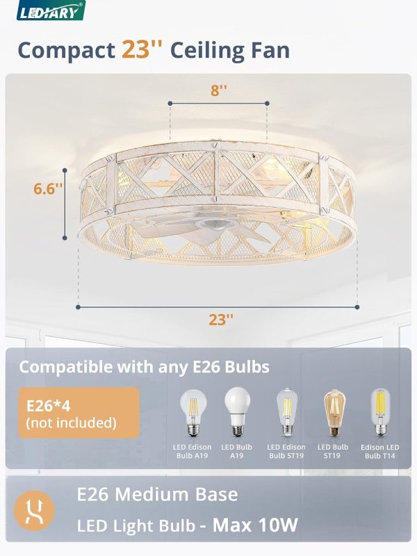 71OuAW1CP7L._AC_SL1500_.jpg windphoto 23" Caged Farmhouse Ceiling Fan with Light, Flush Mount, White Gold | Remote&APP Control, Large Low Profile, Rustic Fandaliers, Industrial Bladeless Enclosed, Powerful Motor for Bedroom, Kitchen