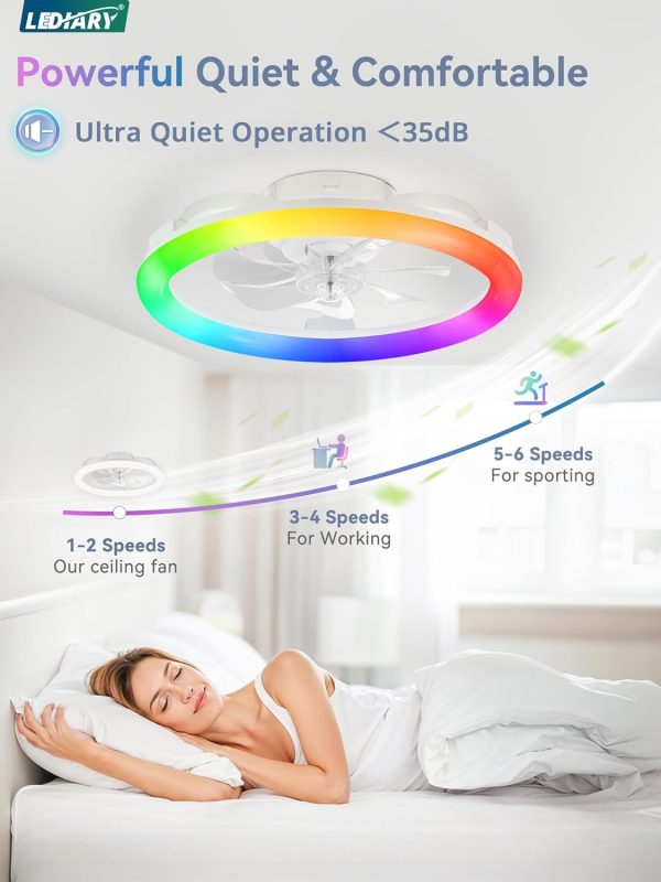 71P9CXxh1pL._AC_SL1500_.jpg windphoto RGB Low Profile Ceiling Fans with Lights and Remote, 20 Inch Dimmable Modern Ceiling Fan(3000K-6000K), 6 Speed, Reversible, APP & Remote Control, Flush Mount Fan Light, White RGB Ceiling Fans
