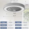 windphoto 22in Bladeless Enclosed LED Ceiling Fan Light with Remote, Grey | Flush Mount, Modern, 6 Speed Adjustable, 3000-6000K Dimmable, 3000LM, Indoor Bedroom Living Room, Remote/APP Control