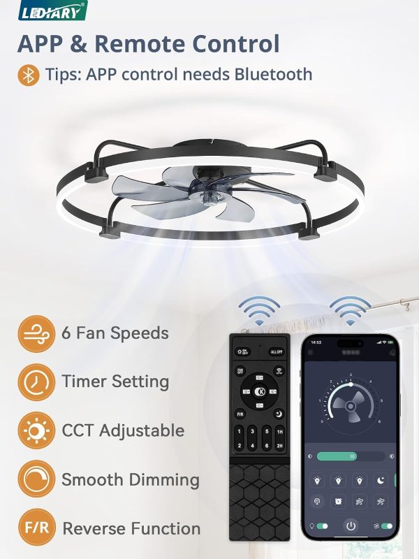 71PV6TTH28L._AC_SL1500_.jpg windphoto 30" Ceiling Fans with Lights and Remote, Low Profile Led Fan Light | Flush Mount, Stepless Dimmable Fandelier, 6 Speeds, 3 CCT, Quiet Reversible DC Motor, 2H Timer, Bedroom, Living Room, Black
