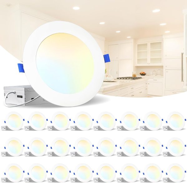 71Pky84eTLL._AC_SL1500_.jpg windphoto 6 Inch 6CCT LED Recessed Ceiling Light with Junction Box, 24 Pack | 2500K-5000K Recessed Light Fixtures, 1100LM High Brightness, Dimmable Downlight, 12W Eqv 110W, IC Rated, ETL