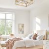 windphoto Caged Flush Mount Square Ceiling Fans with Lights and Remote | 6 Speed and Reversible, Small Modern Bladeless Brushed Nickel Ceiling Fan Low Profile for Bedroom, Kitchen