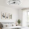 windphoto 24" Ceiling Fans with Lights and Remote, Low Profile Led Fan Light | Flush Mount, Stepless Dimmable Fandelier, 6 Speeds, 3 CCT, Quiet Reversible DC Motor, 2H Timer, Bedroom, Living Room, Grey