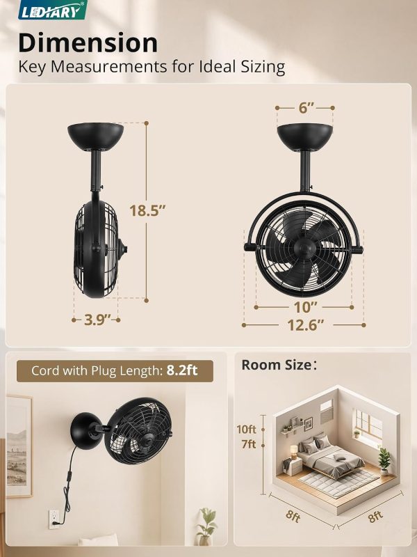 71Q9bfEctaL._AC_SL1500_.jpg windphoto 10" Small Wall Mount Fan with Remote Plug in Cord, Black | 6 Speed, Timing, Reversible, Adjustable Tilt, Indoor, Tabletop, Ceiling fan, Corner Fans, Basement Workshop Tool Room Garage