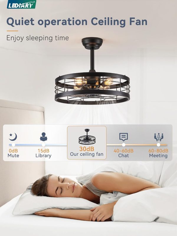 71QFoey7gnL._AC_SL1500_.jpg windphoto 20 inch Fandelier Caged Ceiling Fan with Light and Remote, Black | 6 Speed Adjustable,Timing, Quiet & Powerful DC, Small, Farmhouse, Industrial, Enclosed, Bladeless, Bedroom, Kitchen, Downrod
