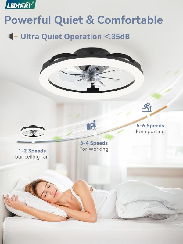 71QINahpgsL._AC_SL1500_.jpg windphoto 2 Pack 20" Ceiling Fans with Lights and Remote for Bedroom, Black | Low Profile Fan Light, 3000K-6000K Stepless Dimmable Fandelier, 6 Speed, Reversible DC Motor, APP & Remote Control, Low Noice