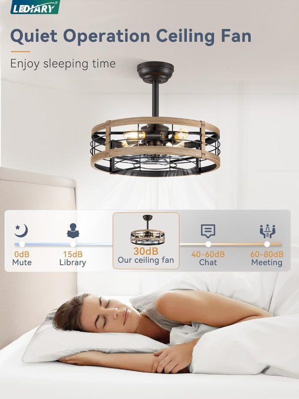 71QW9FUsVbL._AC_SL1500_.jpg windphoto 20 inch Fandelier Caged Ceiling Fan with Light and Remote, Brown | 6 Speed Adjustable,Timing, Quiet & Powerful DC, Small, Farmhouse, Industrial, Enclosed, Bladeless, Bedroom, Kitchen, Downrod