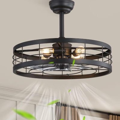 71QX20jvqGL._AC_SL1500_.jpg windphoto 22 inch Farmhouse Caged Ceiling Fan Light with Remote, Black | 6 Speed Adjustable,Timing, Quiet & Powerful DC, Large, Farmhouse, Industrial, Enclosed, Bladeless, Bedroom, Kitchen, Downrod