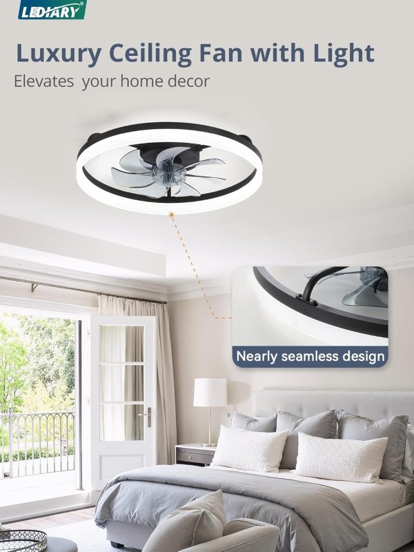 71Qcr86gF6L._AC_SL1500_.jpg windphoto 20 Inch Low Profile Ceiling Fans with Lights and Remote, Fandelier Ceiling Fan Flush Mount, 3000K-6000K Dimmable LED Fan Light, White & Black Modern Ceiling Fans with Lights for Bedroom