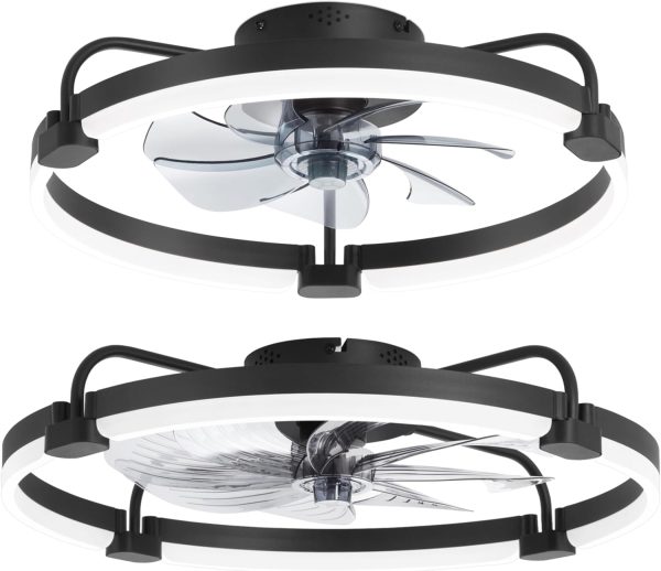 71QgcCd0sNL._AC_SL1500_.jpg windphoto 20 Inch and 24 Inch Ceiling Fans with Lights and Remote, 3000-6000K Dimmable Modern Flush Mount LED Fan Light, 6 Wind Speeds, Black Fandelier Ceiling Fans for Bedroom