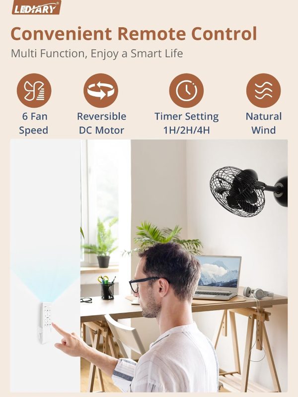 71QhkmARVsL._AC_SL1500_.jpg windphoto 10 Inch Small Wall Mount Fan and Remote with Plug in Cord, Black | 6 Speed, Adjustable Tilt, Timing, Reversible, Wall Mounted Fan, Indoor, Tabletop, Garage, Shop, Corner Gym, Bedroom, Office
