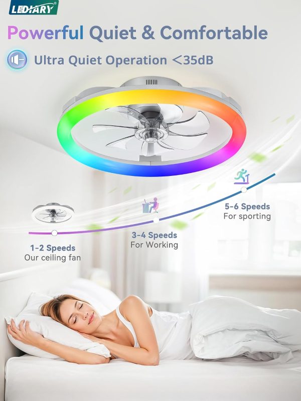 windphoto 20" Ceiling Fans with Lights and Remote for Bedroom, Grey | RGB Low Profile Fan Light, 3000K-6000K Stepless Dimmable, 6 Speed, Reversible DC Motor, APP & Remote Control, Low Noice