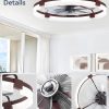 windphoto 24" Ceiling Fans with Lights, Low Profile Fandelier for Bedroom | Flush Mount Fan Light, Stepless Dimmable, App/Remote Control, 3 CCT Led, 6 Speeds, Quiet Reversible DC Motor, Brown