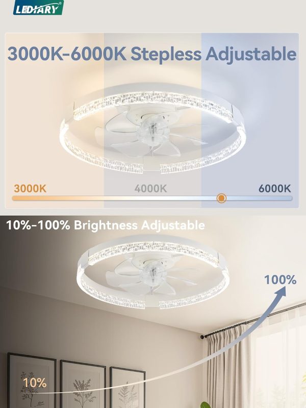 71QrvmITxL._AC_SL1500_.jpg windphoto 19.7" Low Profile Ceiling Fans with Lights, APP & Remote, White | Flush Mount, Dimmable LED, 3000-6000K, Fandelier, 6 Speeds, for Bedroom