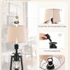windphoto 18.72" Blow-Controlled LED Lantern Flickering Flame Table Lamps for Bedrooms Set of 2, Small Farmhouse Rustic Black End Table Lamps, Halloween Decorative Lantern Bedside Lamps for Living Room