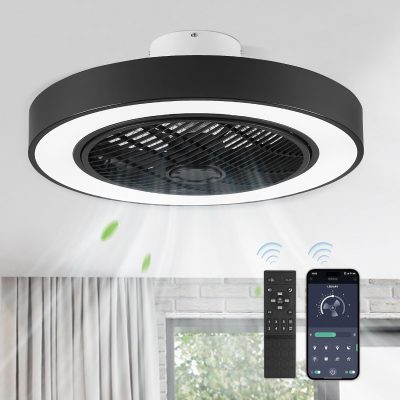 71Ri7mu2qLL._AC_SL1500_.jpg windphoto 22in Bladeless Enclosed LED Ceiling Fan Light with Remote, Black | Flush Mount, Modern, 6 Speed Adjustable, 3000-6000K Dimmable, 3000LM, Indoor Bedroom Living Room, Remote/APP Control