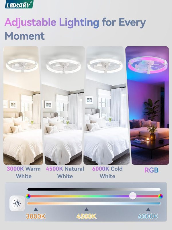 71RvjJxWBaL._AC_SL1500_.jpg windphoto Ceiling Fan with Light,20inch Low Profile Fandelier with Remote RGB | RGB,6 Speeds, Reversible DC Motor, Dimmable Flush Mount Fan Light, Modern fans for Bedroom