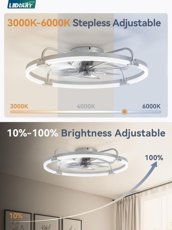 71RxkdQ8r-L._AC_SL1500_.jpg windphoto 2 Pack 24" Ceiling Fans with Lights and Remote, Low Profile | Flush Mount, Stepless Dimmable Fandelier, 6 Speeds, 3 CCT, Quiet Reversible DC Motor, 2H Timer, Bedroom, Living Room, Grey