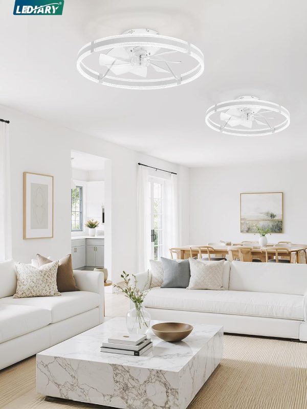 71RzYxmRvTL._AC_SL1500_.jpg windphoto 24'' Low Profile Ceiling Fans with Lights and Remote, White, 2 Pack | 3000-6000K Dimmable LED, 6 Wind Speeds, Quiet Reversible DC Motor, Small Flush Mount Fandelier for Bedroom, Living Room