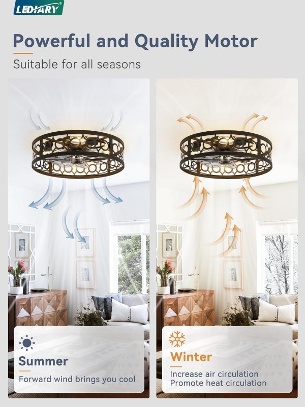 71S70vhfCL._AC_SL1500_.jpg windphoto 20 Inch Caged Flush Mount Ceiling Fans with Lights, Black | Low Profile, Farmhouse, Bladeless Enclosed Fandelier, Small, 6 Speed, Quiet Reversible DC, Bedroom, Kitchen, Living Room,