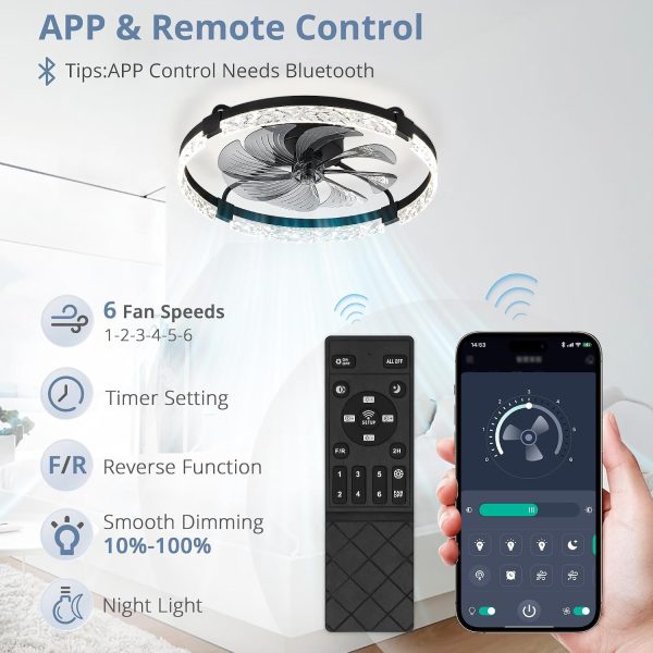 71SFUqn-1tL._AC_SL1500_.jpg windphoto 24" Ceiling Fans with Lights and Remote, Fandelier Black | 3CCT, 6 Speeds, Dimmable Low Profile, Flush Mount Ceiling Fan, Timer, Reversible, Memory, Bedroom, Living Room, Kitchen