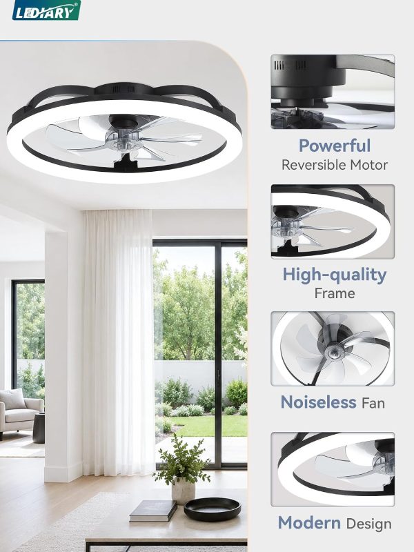 71SRJ-KFF1L._AC_SL1500_.jpg windphoto 23" Ceiling Fans with Lights and Remote for Bedroom, Black | Low Profile Fan Light, 3000K-6000K Stepless Dimmable Fandelier, 6 Speed, Reversible DC Motor, APP & Remote Control, Low Noice