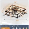 windphoto 20" Caged Flush Mount Square Ceiling Fans with Lights and Remote | 6 Speed and Reversible DC Motor, Small Farmhouse Rustic, Low Profile, for Bedroom, Kitchen, Dining Room