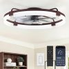 windphoto 24" Ceiling Fans with Lights, Low Profile Fandelier for Bedroom | Flush Mount Fan Light, Stepless Dimmable, App/Remote Control, 3 CCT Led, 6 Speeds, Quiet Reversible DC Motor, Brown