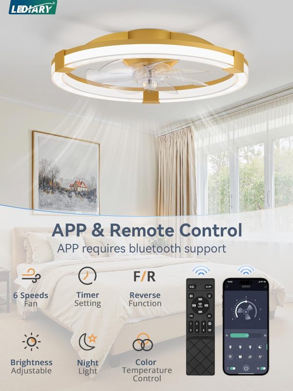 71SdBv1JbL._AC_SL1500_.jpg windphoto Ceiling Fan with Light 20" Low Profile Fandelier with Remote Gold | 6 Speeds, Reversible, Dimmable Flush Mount Fan Light, Modern Ceiling Fan with Lights for Bedroom Bladeless