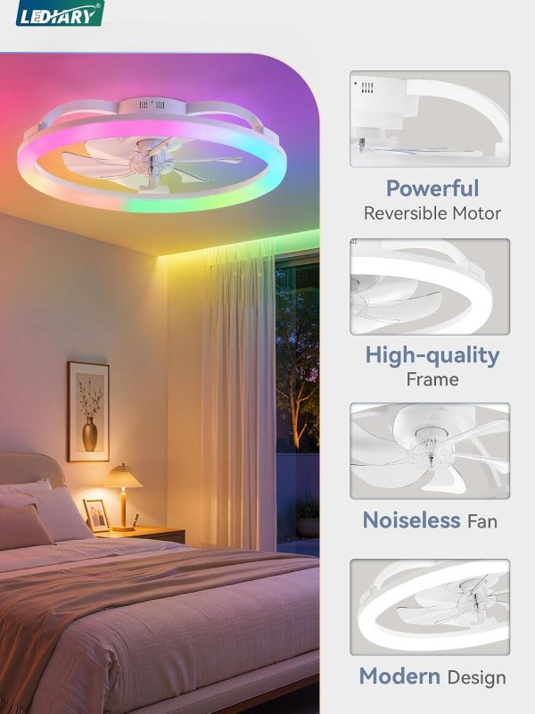 71Sqon4oNTL._AC_SL1500_.jpg windphoto 23" Ceiling Fans with Lights and Remote for Bedroom, White | RGB Low Profile Fan Light, 3000K-6000K Stepless Dimmable, 6 Speed, Reversible DC Motor, APP & Remote Control, Low Noice