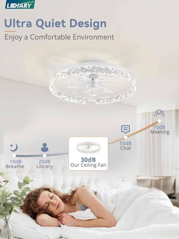 windphoto 2-Pack 20" Ceiling Fans with Lights, APP & Remote, White | Low Profile, Flush Mount, Fandelier, 3000K-6000K, Dimmable LED, for Bedroom